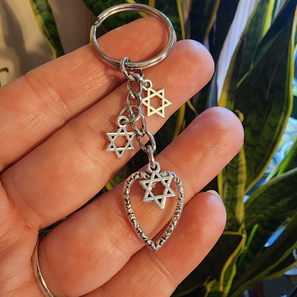 Star of David Heart Keychain Jewish Bag Clip Keyring Bat Mitzvah Gift Zipper - Picture 5 of 13